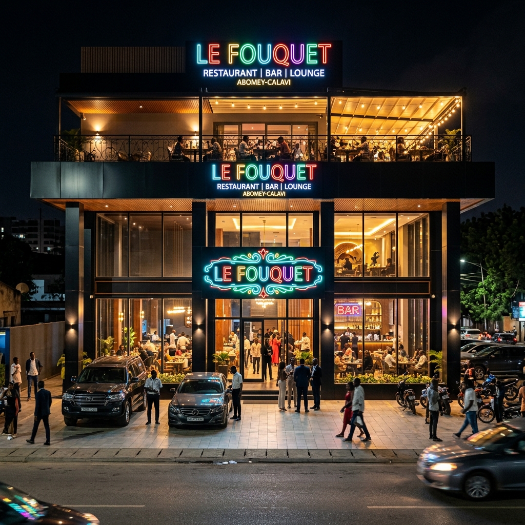 Terrasse animée de nuit du Fouquet